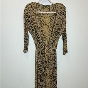 Unique Vintage Leopard Print Long Sleeve Dress Made in France